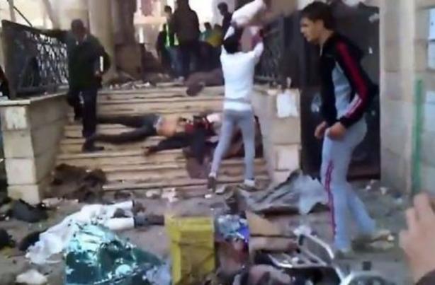 victims of the mosque massacre in central Yarmouk, from Syrian Air Force bomb raids