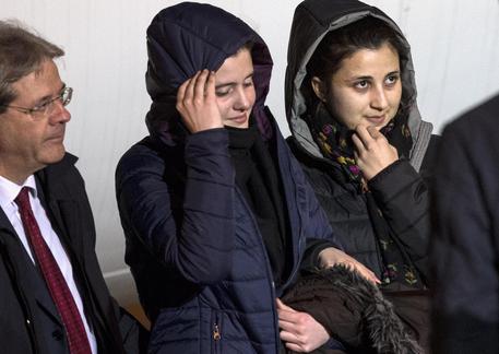 Minister Gentiloni with Greta and Vanessa, on their arrival at Ciampino airport. Photo Percossi © ANSA PHOTOS
